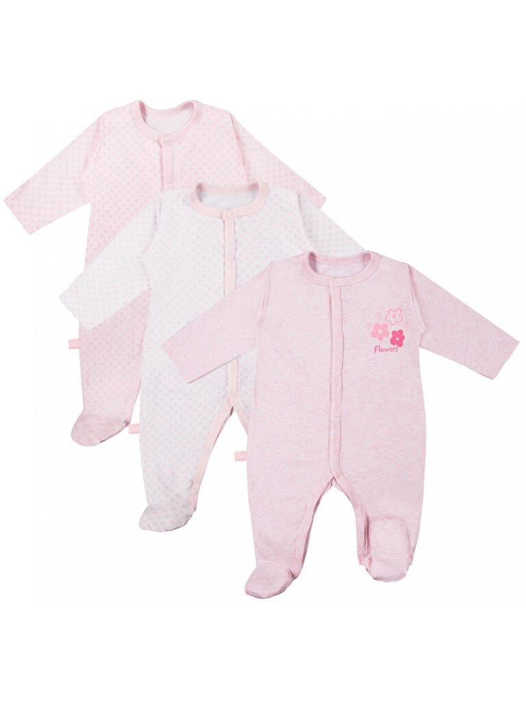 3 Pack Early Baby Footed Sleepsuits, Flowers - Pink Sleepsuit / Babygrow EEVI 