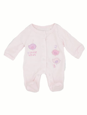 Velour 3 Little Birds Sleepsuit - Pink Sleepsuit / Babygrow Tiny Baby 