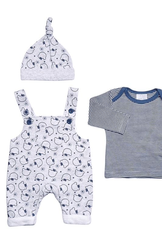 Teddy Prince 3 Piece Gift Set - Grey/Blue : Dungarees, Top & Hat Outift Just too Cute 