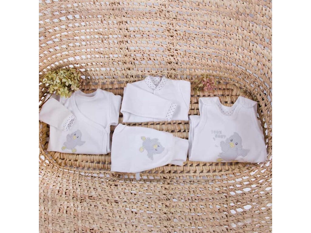 Early Baby Bodysuit, Embroidered Little Chick Design - White Bodysuit / Vest EEVI 