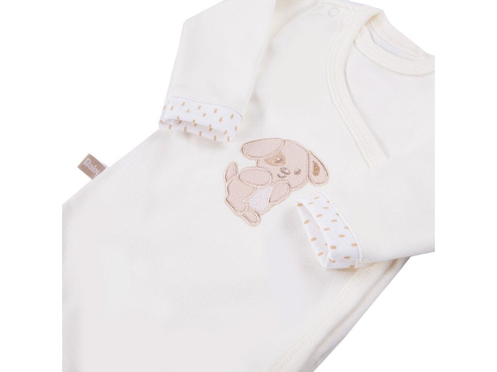 Early Baby Bodysuit, Embroidered Puppy Design - Cream Bodysuit / Vest EEVI 