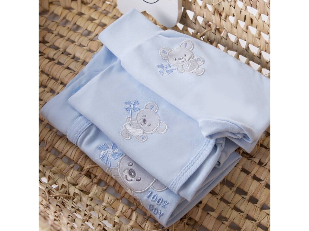 Early Baby Top & Bear Footed Dungarees Set - Blue Dungaree EEVI 