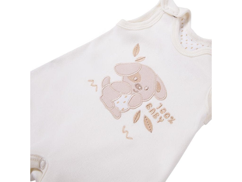 Early Baby Top & Puppy Footed Dungarees Set - Cream Dungaree EEVI 