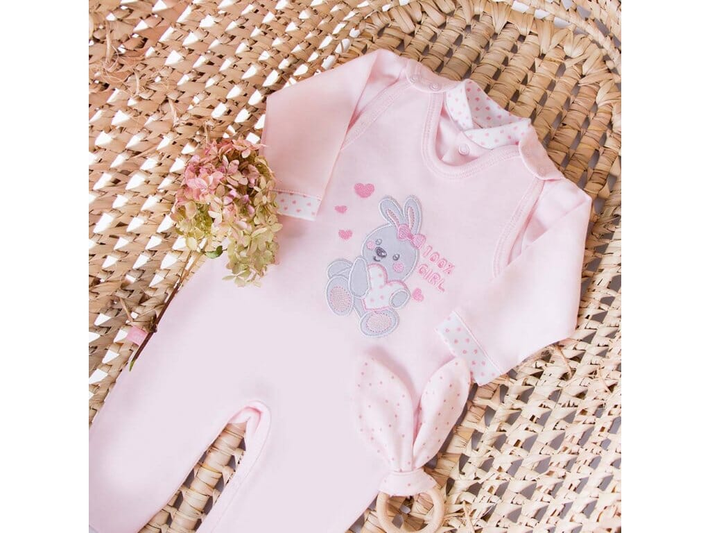 Early Baby Top & Bunny Footed Dungarees Set - Pink Dungaree EEVI 