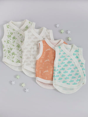 4 Pack Incubator Vest Set, Apple Floral, Leaping Bunnies, Silver Cloud & Mint Cloud 100% Organic Cotton Set/Multipack Tiny & Small 