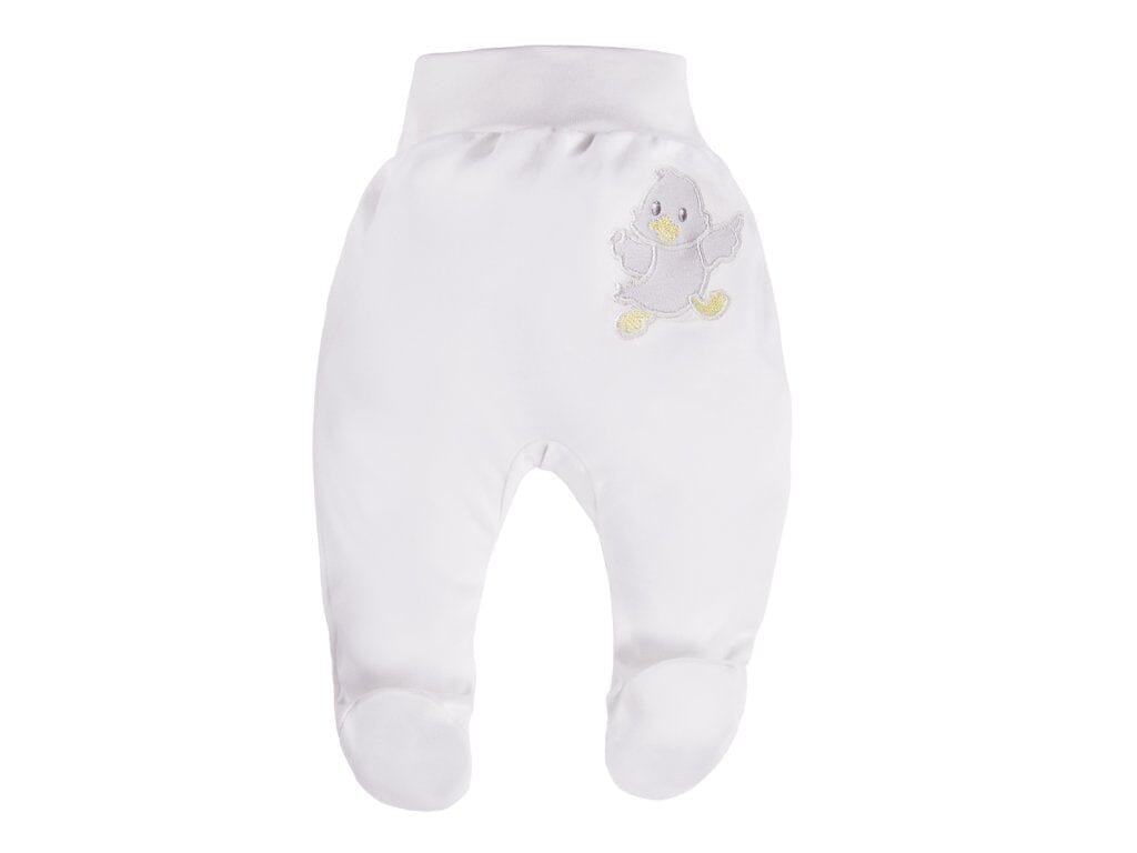 Early Baby Footed Trousers, Embroidered Chick On The Rear - White Trousers / Leggings EEVI 