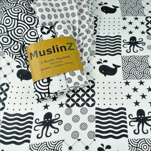 MuslinZ Bamboo/Organic Cotton Muslin Squares, Sensory - 3 Pack Muslin Muslinz 