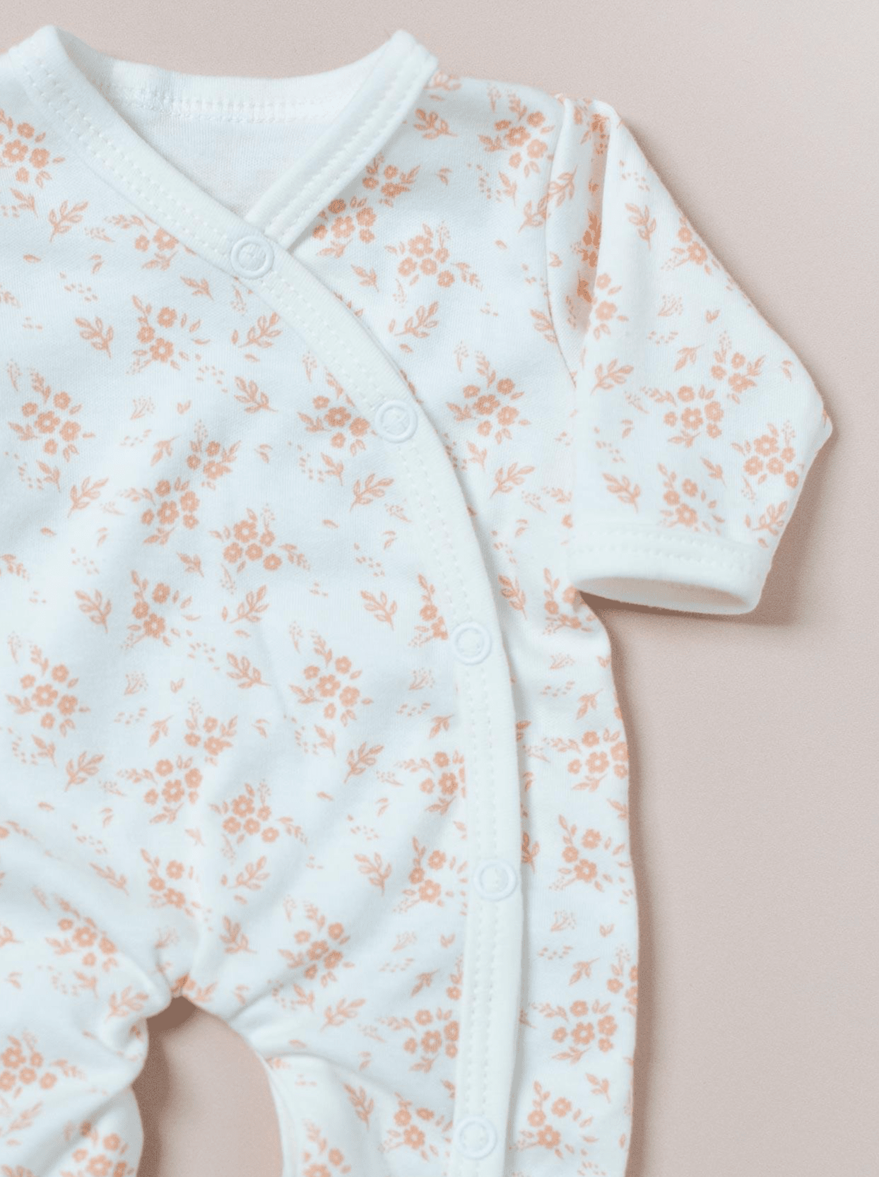 Sleepsuit, Apricot Floral, Premium 100% Organic Cotton Sleepsuit / Babygrow Tiny & Small 