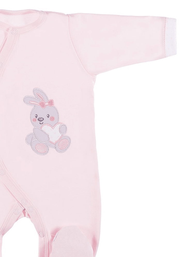 Early Baby Babygrow, Embroidered Bunny Design - Pink Sleepsuit / Babygrow EEVI 