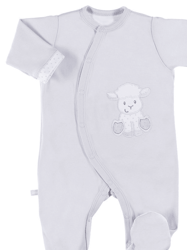 Footed Tiny Baby Sleepsuit, Lamb Design - Grey Sleepsuit / Babygrow EEVI 
