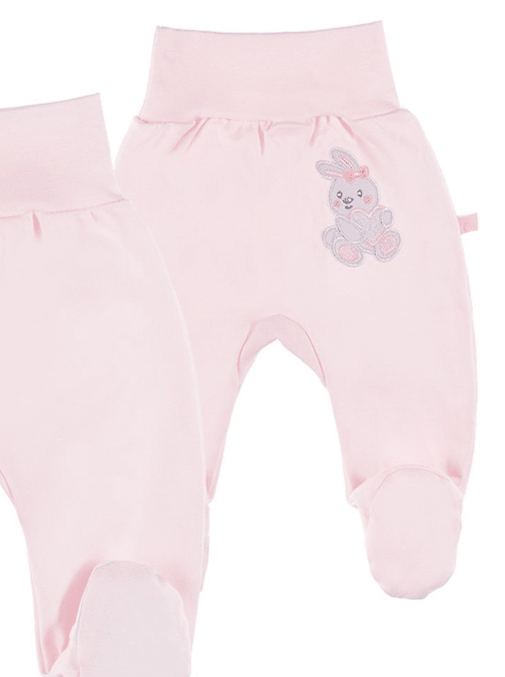 Early Baby Footed Trousers, Embroidered Bunny Rabbit On The Rear - Pink Trousers / Leggings EEVI 