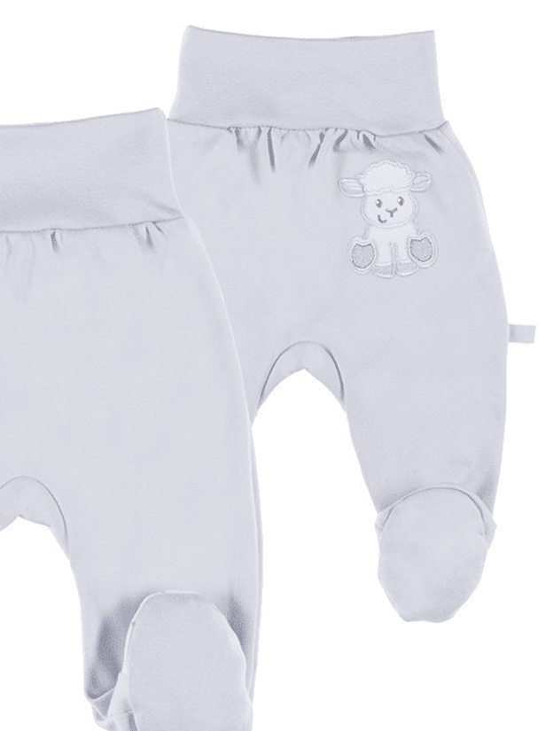 Early Baby Footed Trousers, Embroidered Lamb On The Rear - Grey Trousers / Leggings EEVI 
