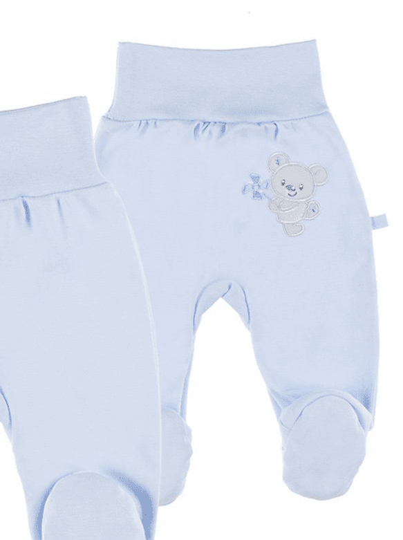 Footed Trousers, Embroidered Bear On Rear - Blue Trousers / Leggings EEVI 