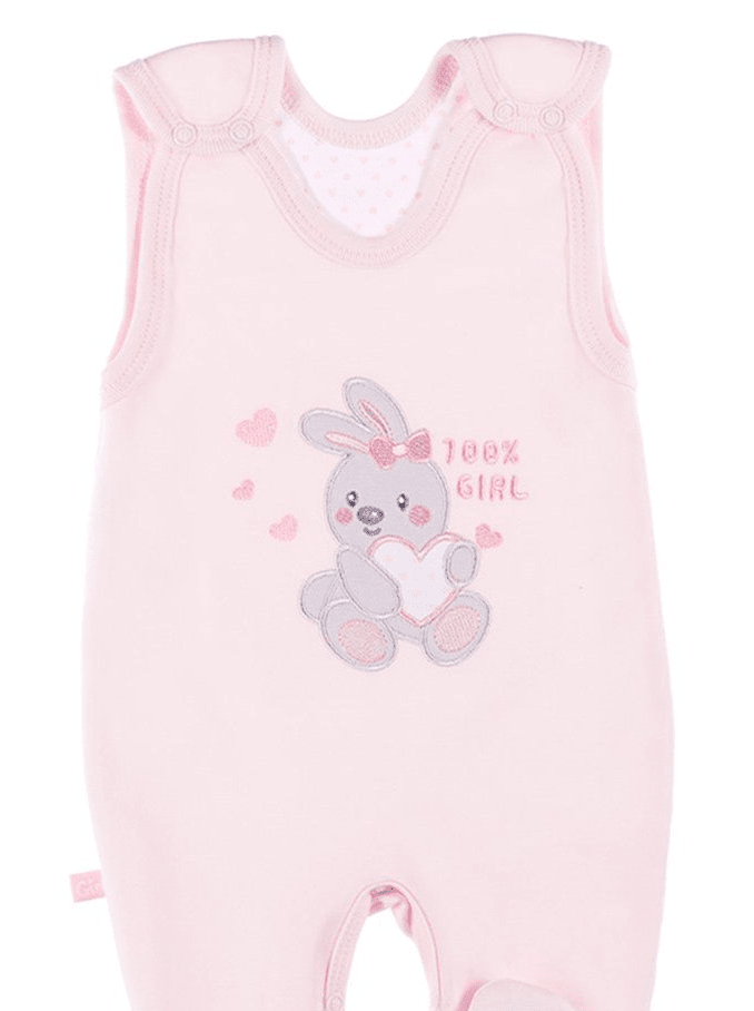 Early Baby Footed Dungarees, Embroidered Bunny Design - Pink Dungaree EEVI 