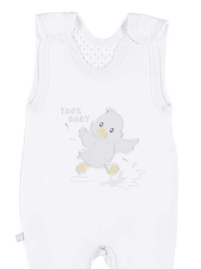 Early Baby Footed Dungarees, Embroidered Chick Design - White Dungaree EEVI 