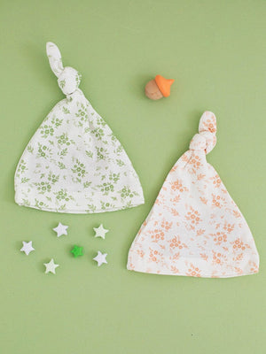 2 Pack Knotted Hats, Apple Floral & Apricot Floral Set/Multipack Tiny & Small 