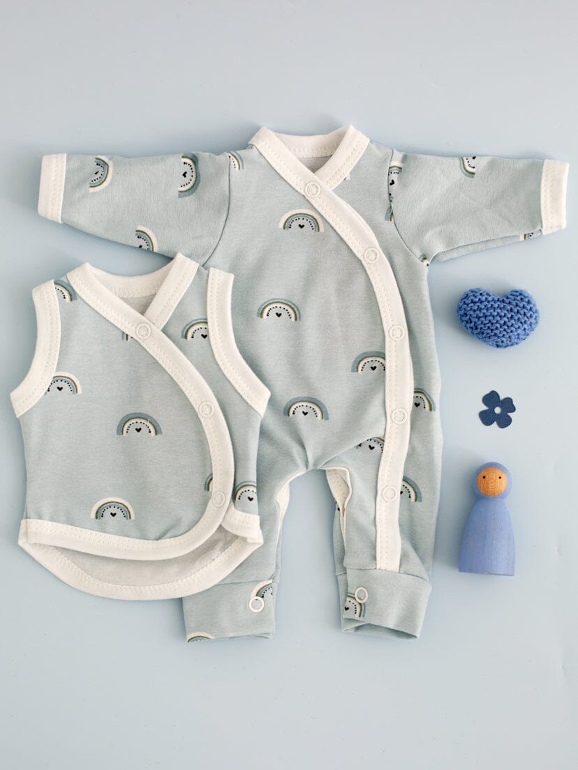 Blue Rainbows Bundle - Sleepsuit & Incubator Vest Set/Multipack Tiny & Small 