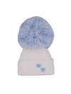 White and Blue Knitted Pom Pom Hat Hat Little Mouse Baby Clothing & Gifts 