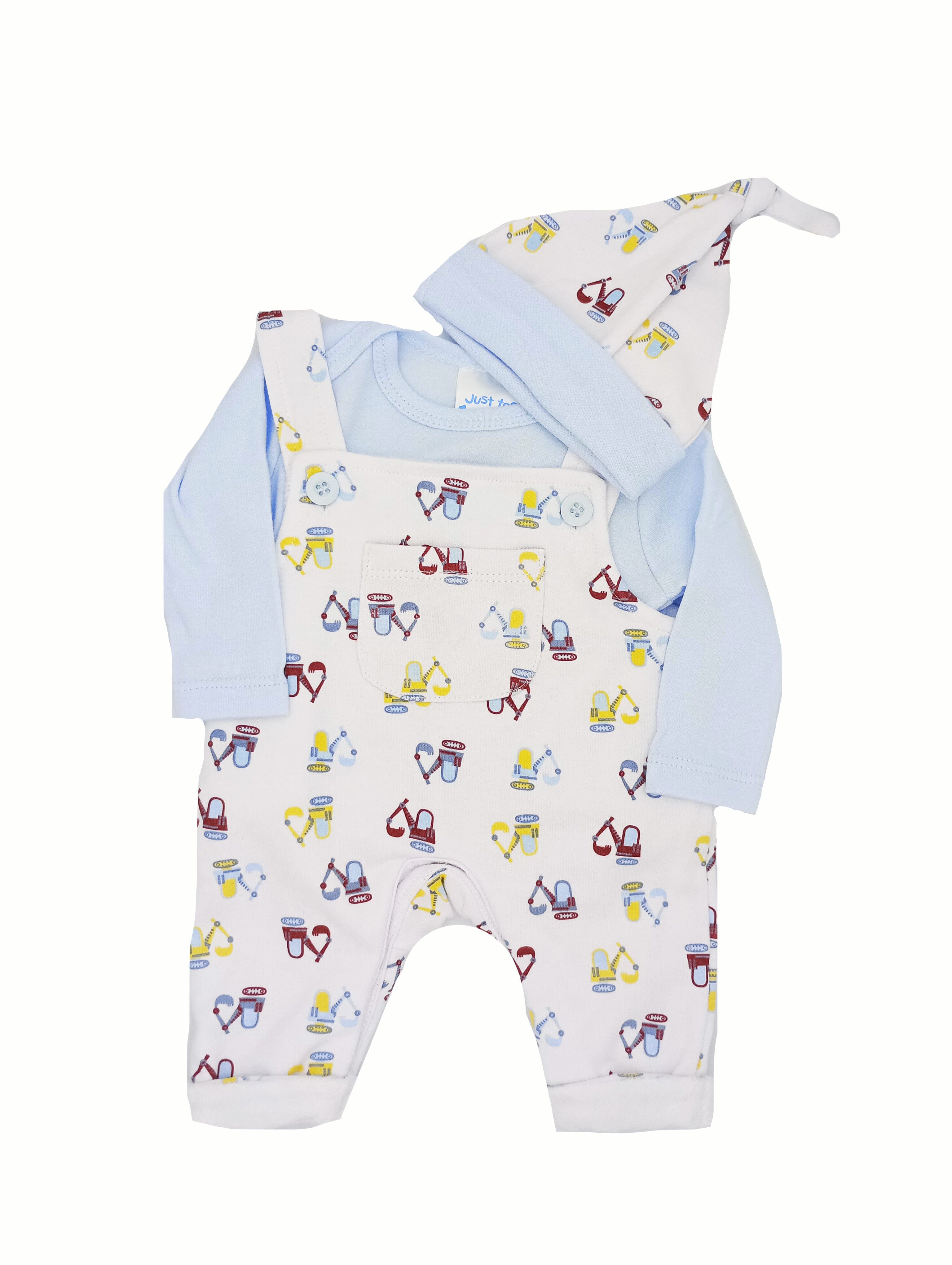 Diggers 3 Piece Gift Set - White/Blue : Dungarees, Top & Hat Outift Just too Cute 