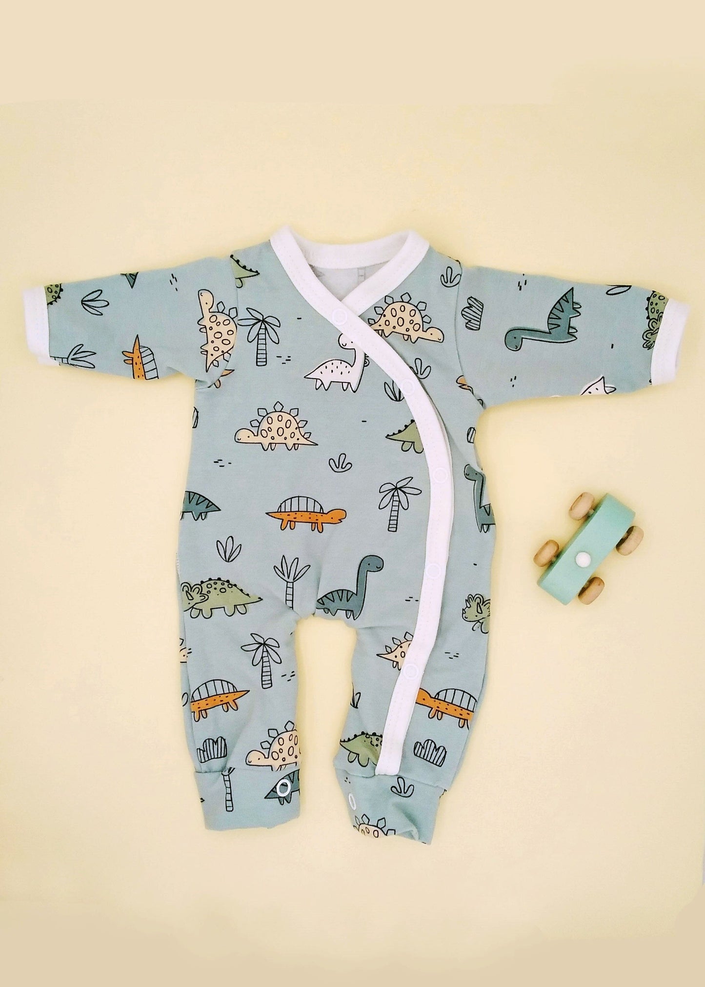 Prem Baby Sleepsuit, Dino Buddies, Teal Sleepsuit / Babygrow Tiny & Small 