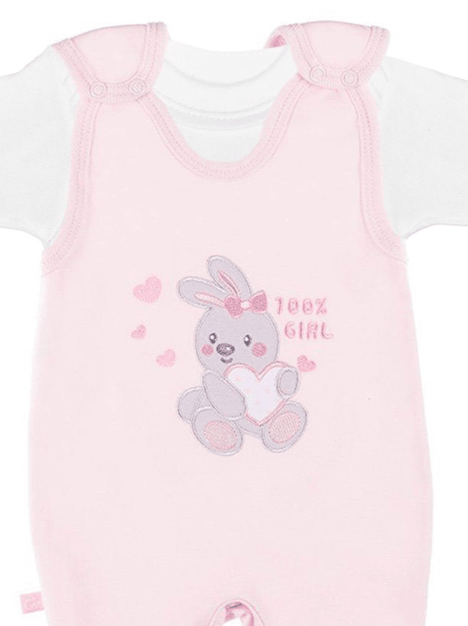 Early Baby Top & Bunny Footed Dungarees Set - Pink Dungaree EEVI 