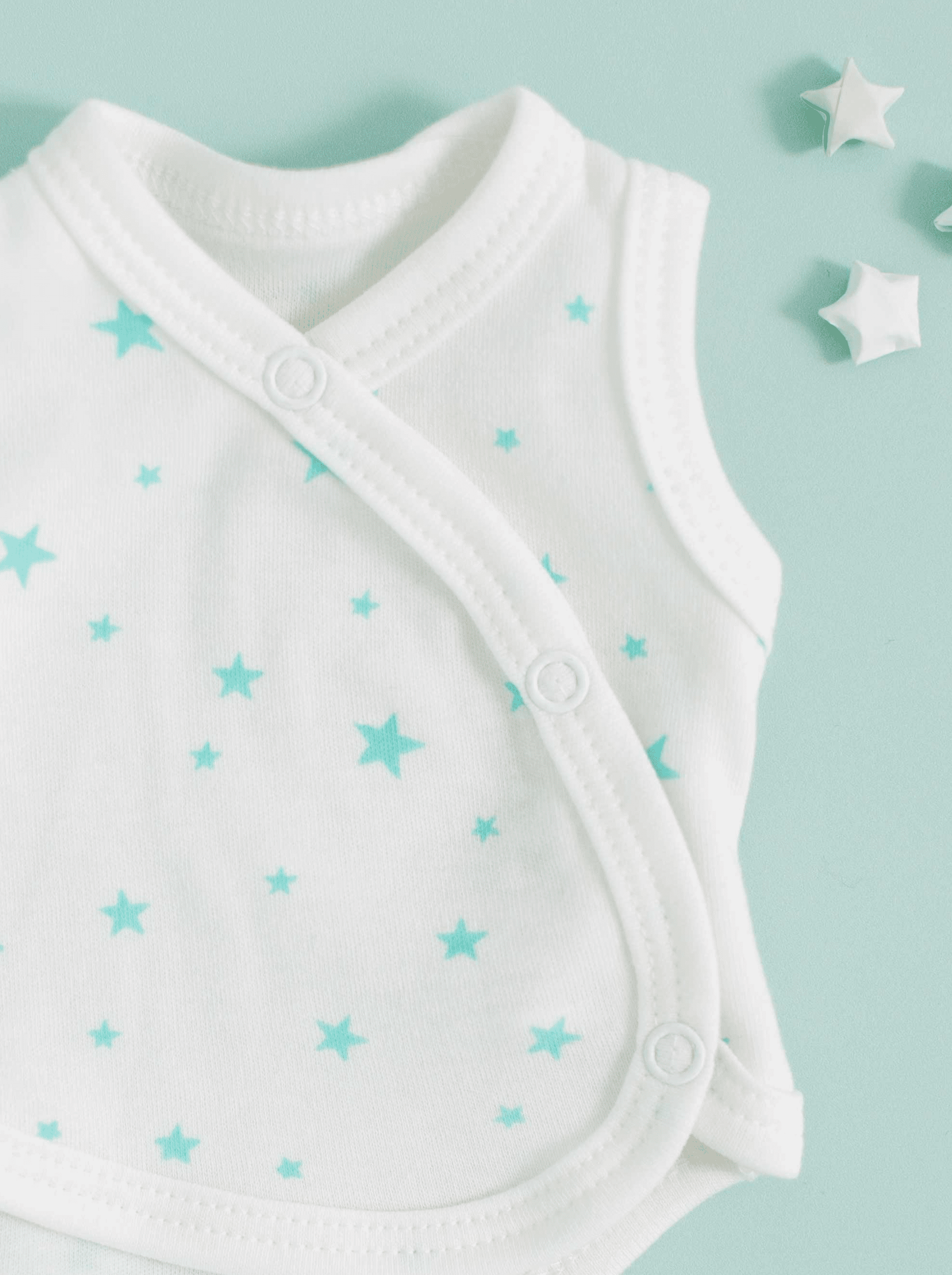 Incubator Vest, Mint Green Stars, Premium 100% Organic Cotton Bodysuit / Vest Tiny & Small 