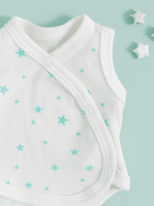 Incubator Vest, Mint Green Stars, Premium 100% Organic Cotton Bodysuit / Vest Tiny & Small 