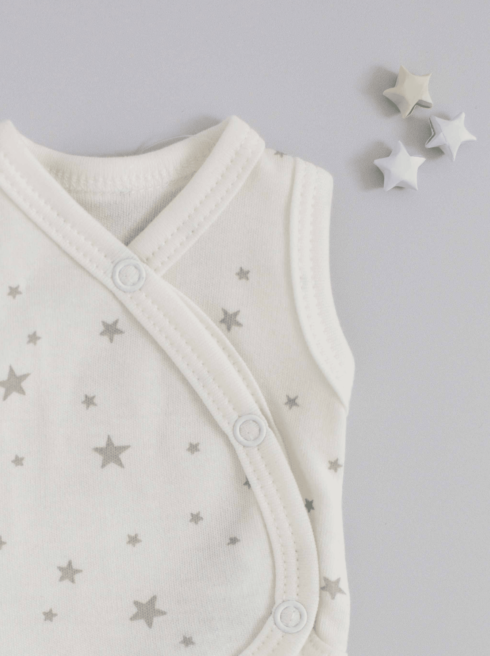 Incubator Vest, Silver Stars, Premium 100% Organic Cotton Bodysuit / Vest Tiny & Small 