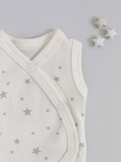 Incubator Vest, Silver Stars, Premium 100% Organic Cotton Bodysuit / Vest Tiny & Small 