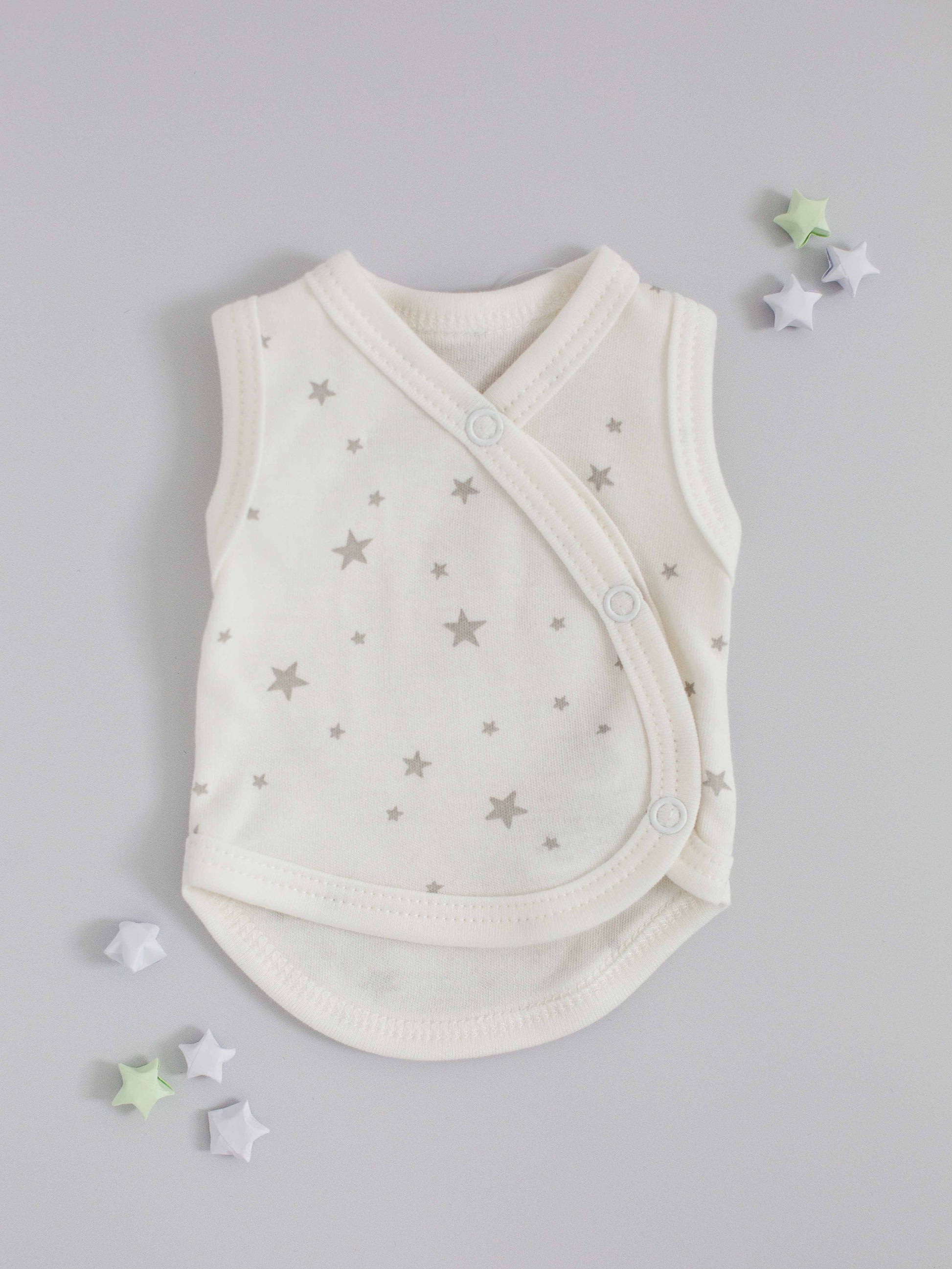 Incubator Vest, Silver Stars, Premium 100% Organic Cotton Bodysuit / Vest Tiny & Small 