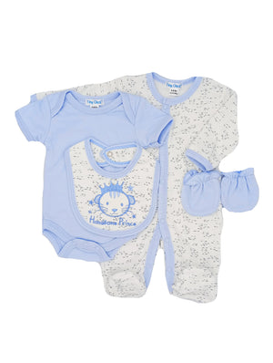 "Handsome Prince" 4 Piece Gift Set: Sleepsuit, vest, mitts & bib Set Tiny Chick 