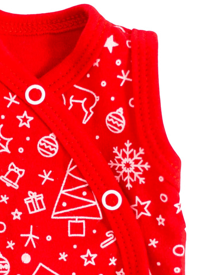 Festive Incubator Vest, Red, Premium 100% Organic Cotton Bodysuit / Vest Tiny & Small 