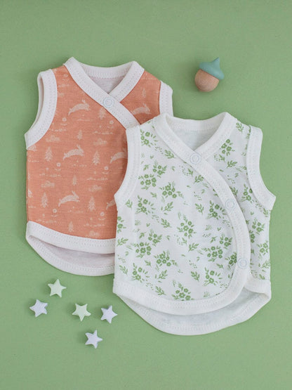 2 Pack Incubator Vest Set, Leaping Bunnies & Apple Floral, 100% Organic Cotton Set/Multipack Tiny & Small 