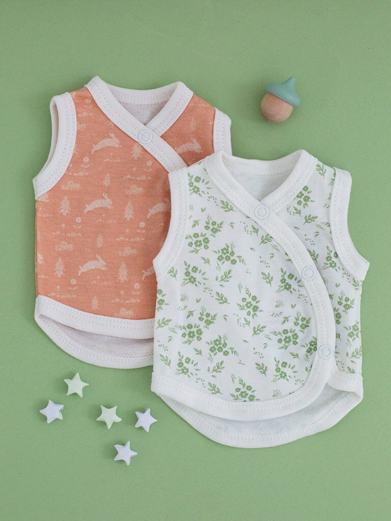 2 Pack Incubator Vest Set, Leaping Bunnies & Apple Floral, 100% Organic Cotton Set/Multipack Tiny & Small 