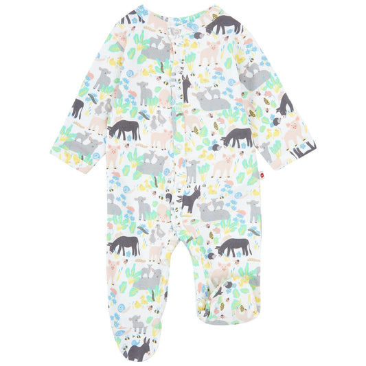 Piccalilly Footed Sleepsuit - Country Friends (White Background) - Organic & Fair Trade Sleepsuit / Babygrow Piccalilly 