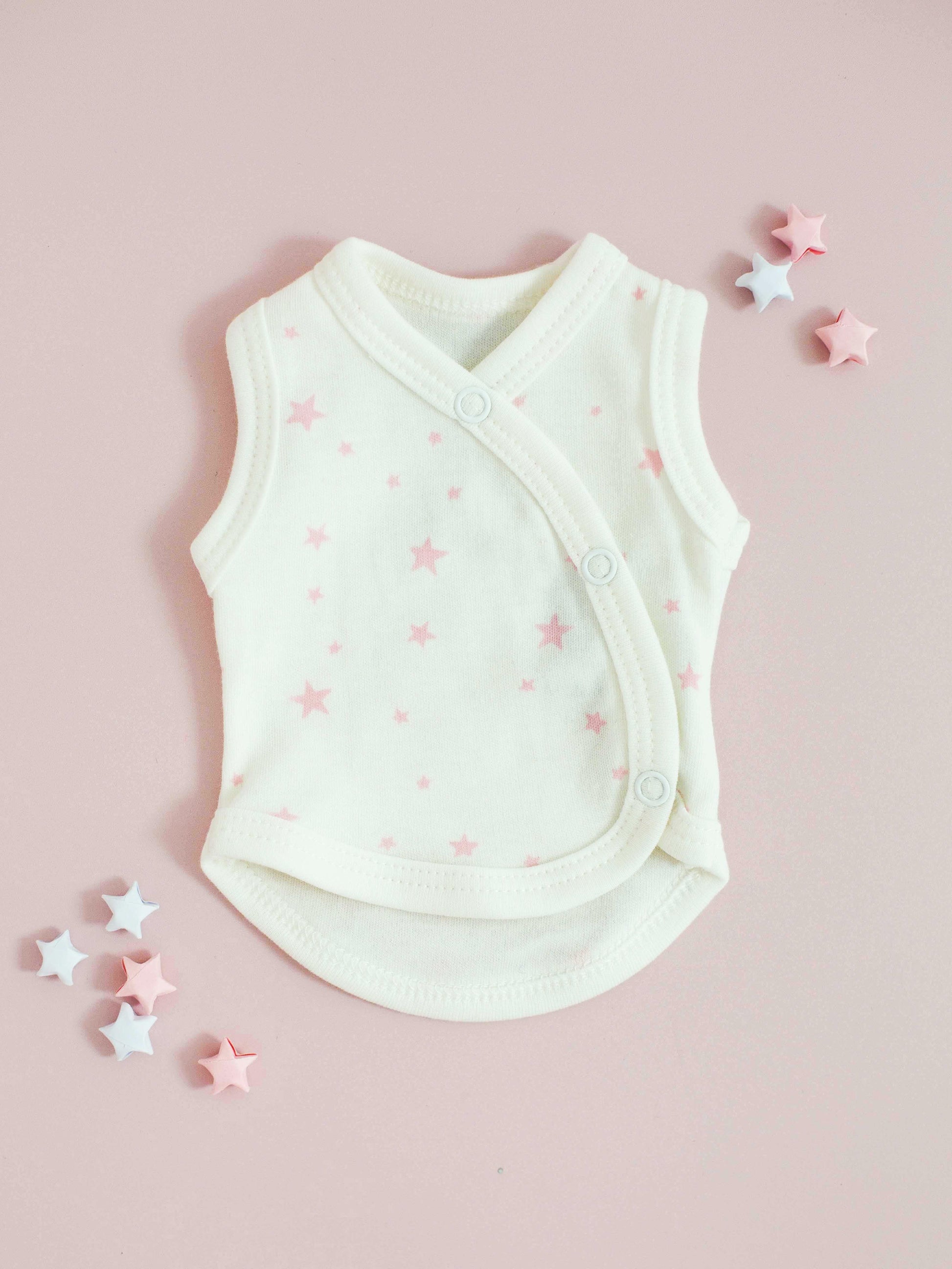 Incubator Vest, Pink Stars, Premium 100% Organic Cotton Bodysuit / Vest Tiny & Small 