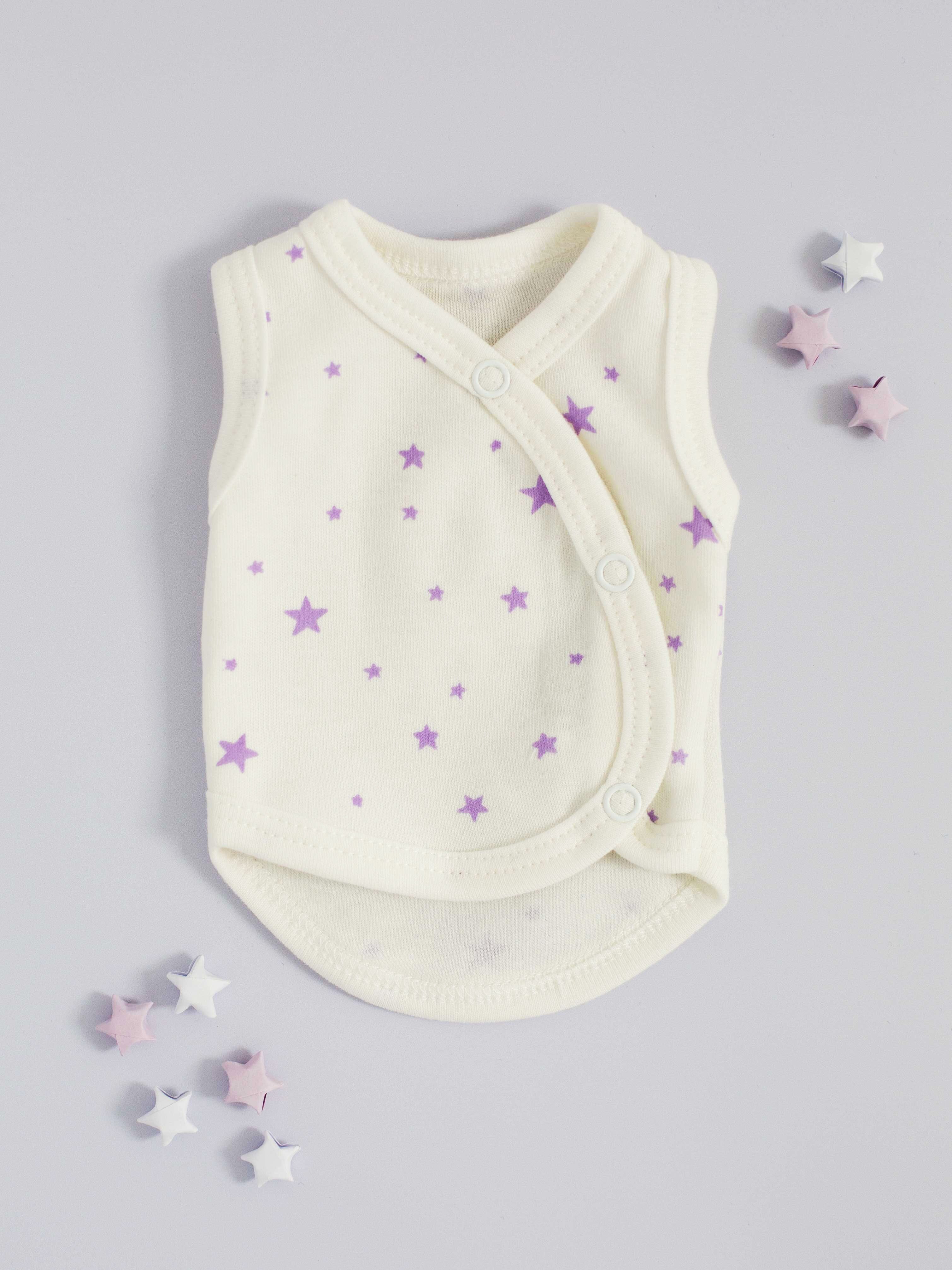 Incubator Vest, Purple Stars, Premium 100% Organic Cotton Bodysuit / Vest Tiny & Small 