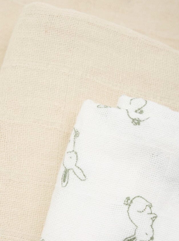 3 Pack, Organic Cotton Muslins, Bunny / Beige, 65 x 65 cm Blanket Pippi 