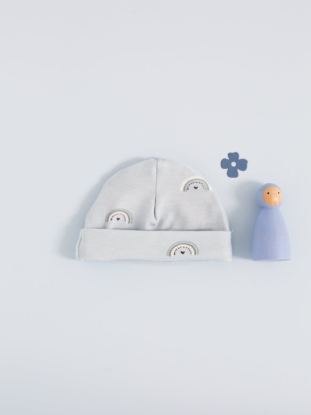 Preemie Round Hat, Baby Blue Rainbows Hat Tiny & Small 