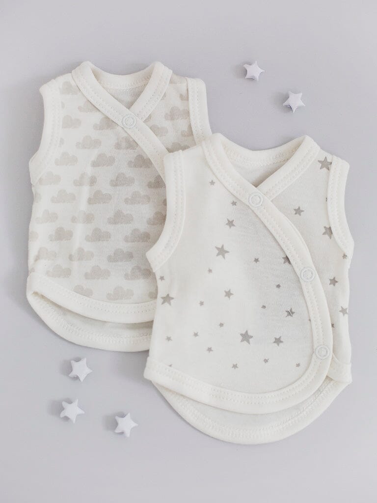 2 Pack Incubator Vest Set, Silver Stars & Silver Cloud, 100% Organic Cotton Set/Multipack Tiny & Small 