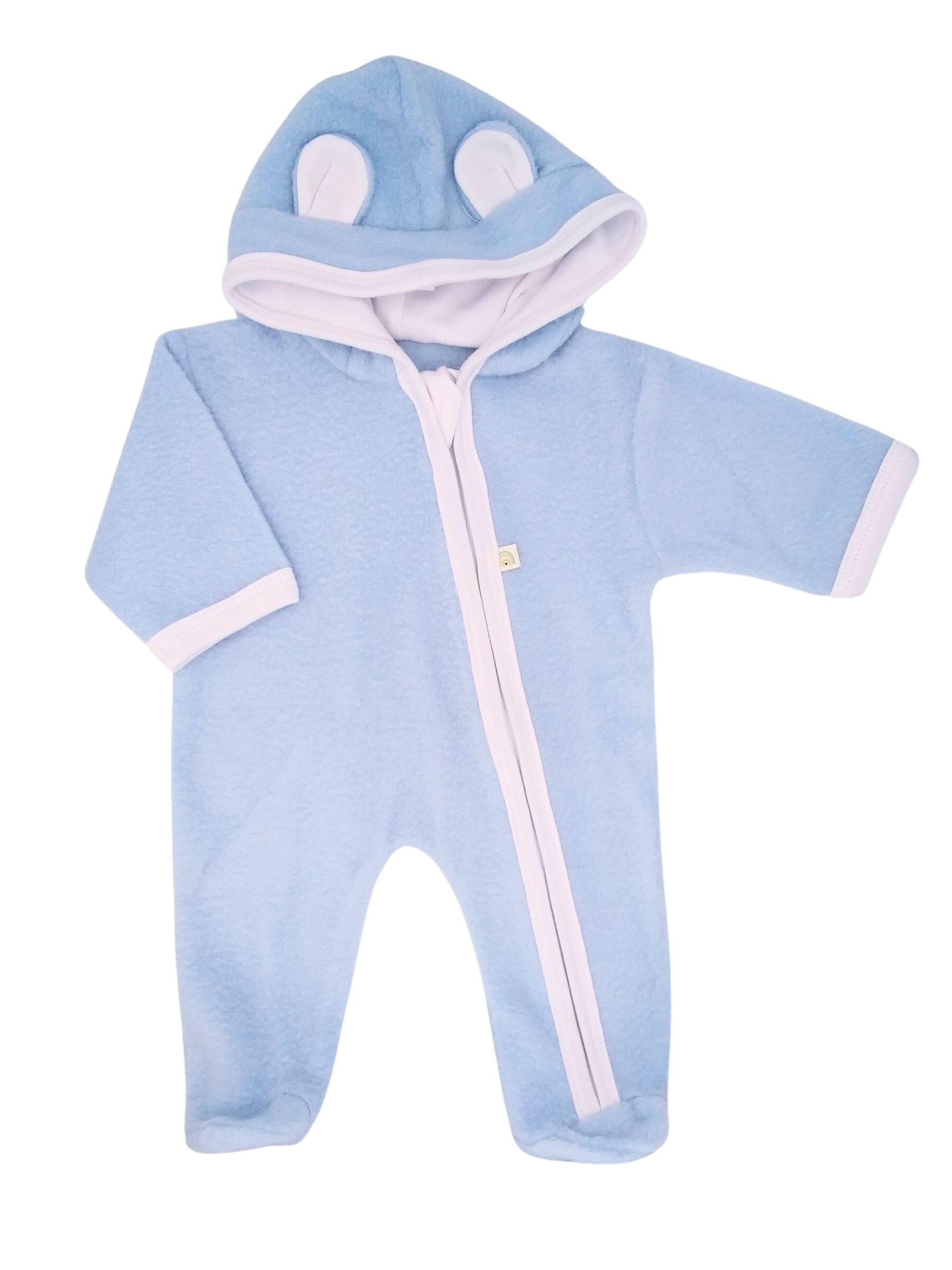 Light Blue Fleece Pramsuit, Contrasting Trim Snowsuit / Pramsuit Little Lumps 