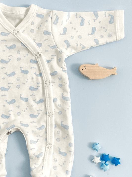 Tiny Baby Sleepsuit, Ocean Blue, Premium 100% Organic Cotton Sleepsuit / Babygrow Tiny & Small 