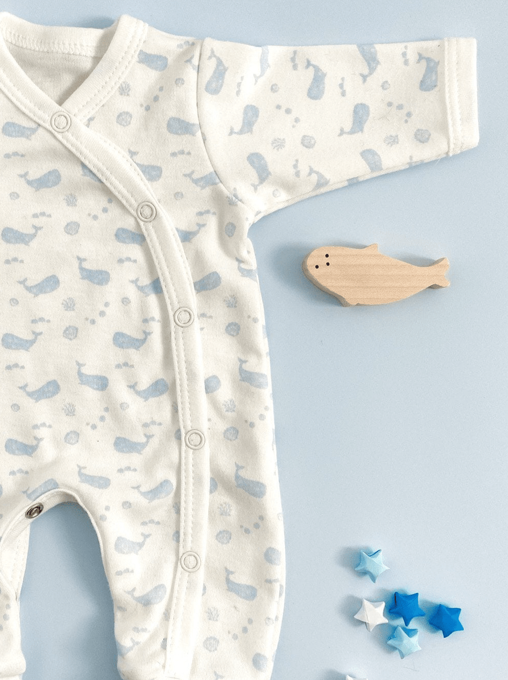 Tiny Baby Sleepsuit, Ocean Blue, Premium 100% Organic Cotton Sleepsuit / Babygrow Tiny & Small 