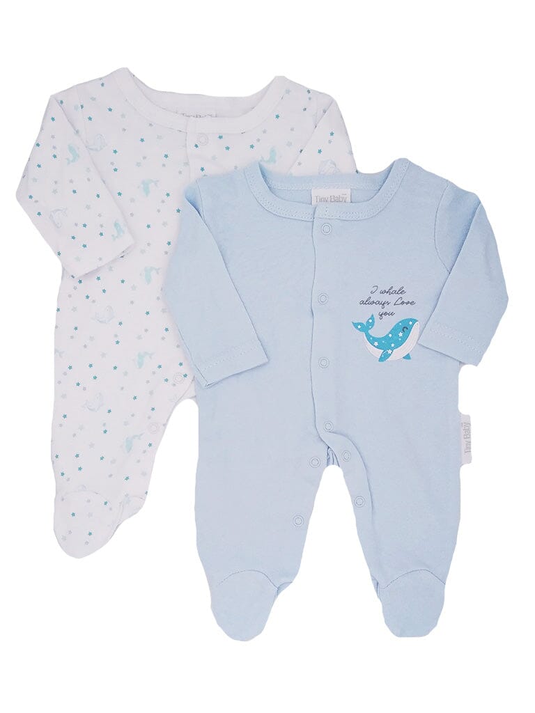 2 Pack Whale Sleepsuits - Blue Sleepsuit / Babygrow Tiny Baby 