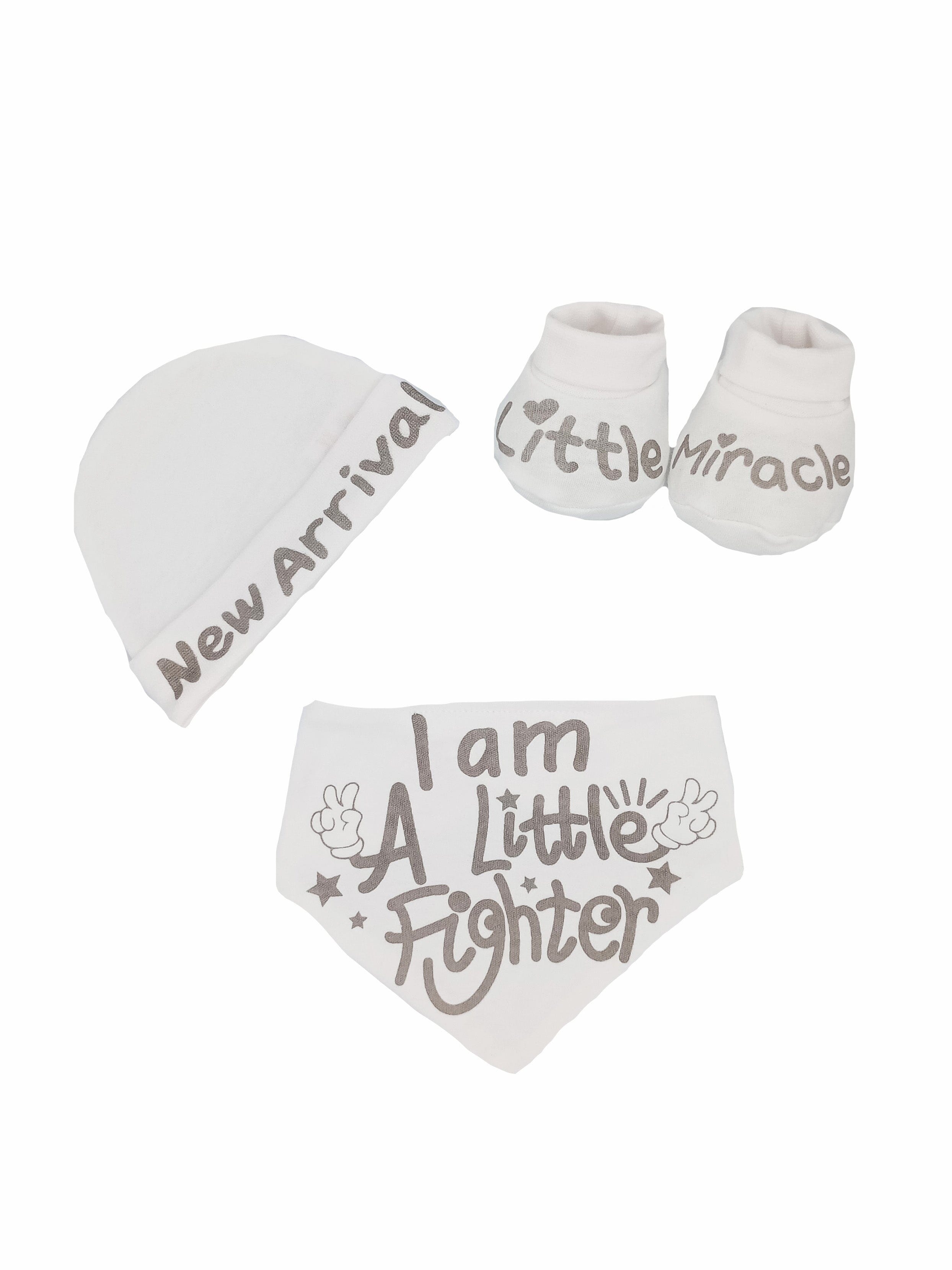 'Little Miracle' 3 Piece, Hat, Bib & Booties Set - White Set/Multipack Soft Touch 