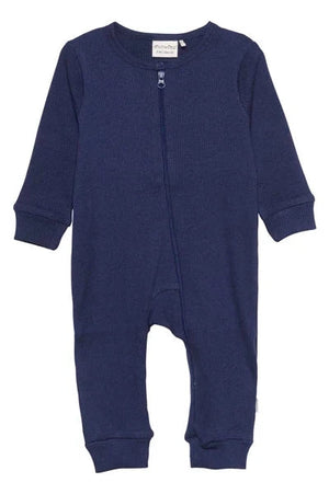 Zip Up Minymo Ribbed Sleepsuit - Navy Sleepsuit / Babygrow Miny Mo 