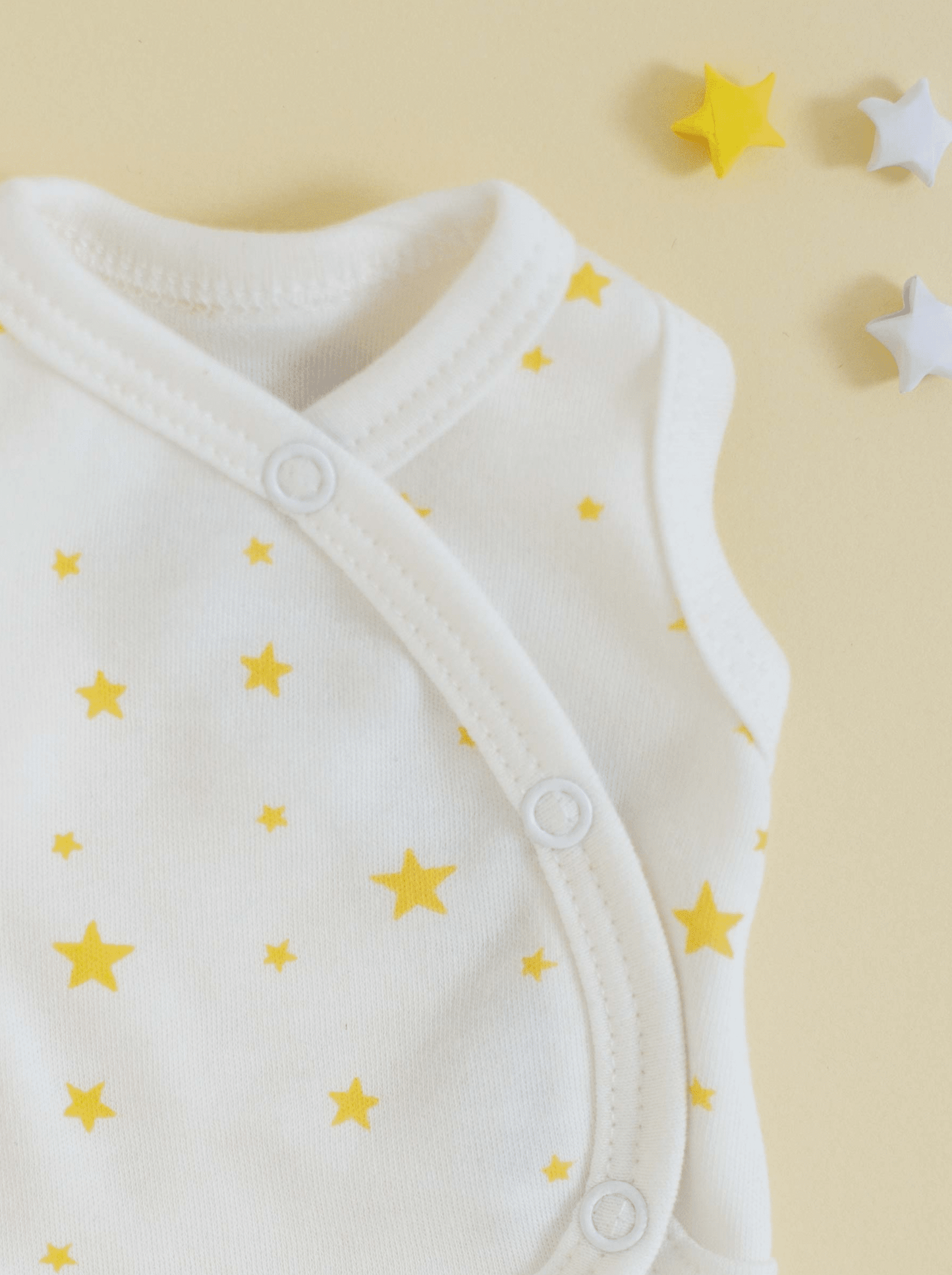 Incubator Vest, Yellow Stars, Premium 100% Organic Cotton Bodysuit / Vest Tiny & Small 