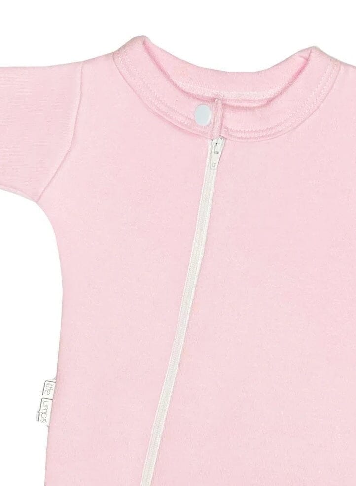 100% Cotton Footed Zip Up Sleepsuit - Pink Sleepsuit / Babygrow Little Lumps 