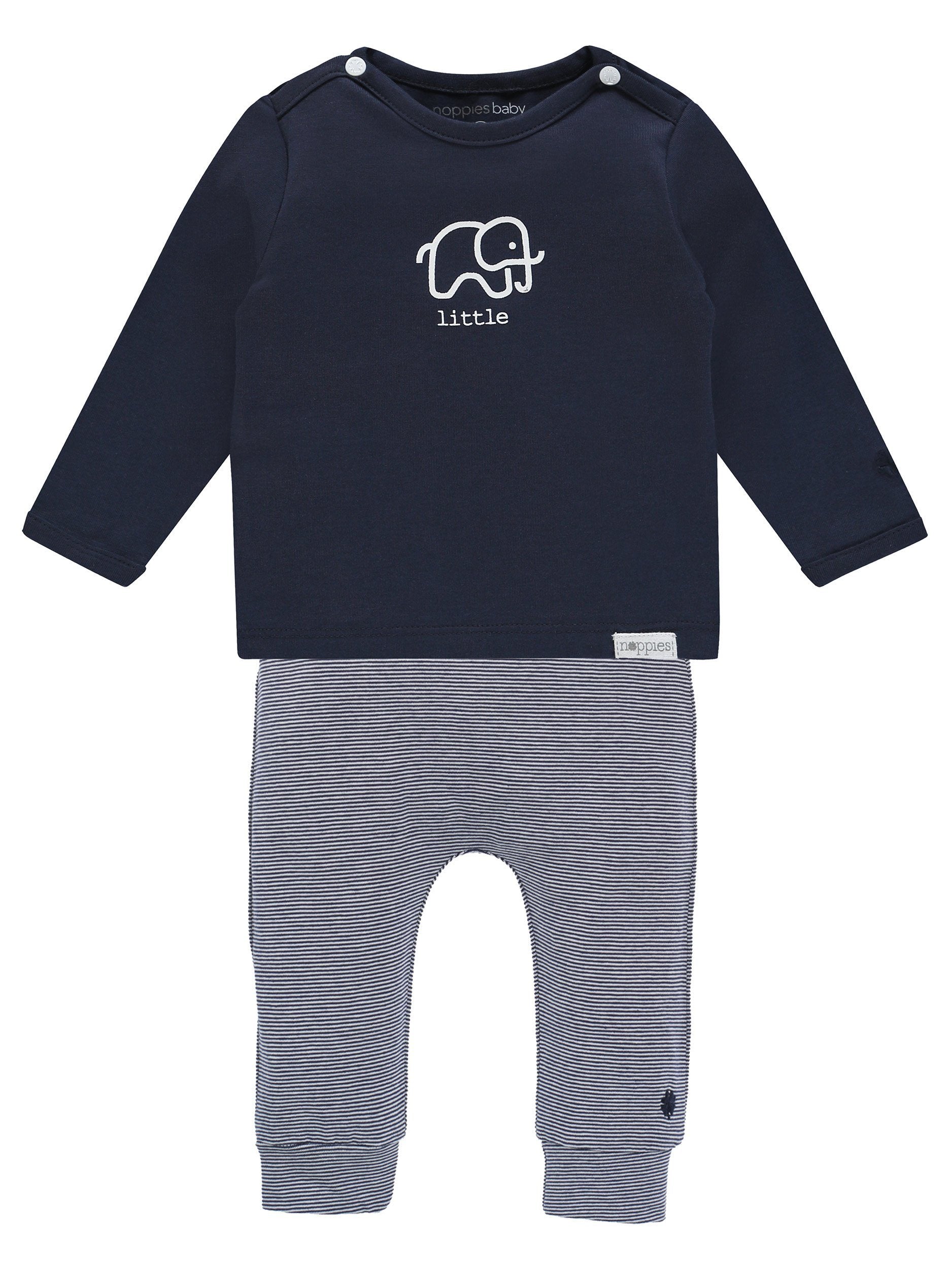 Navy Elephant Top and Striped Trouser Set - Organic Cotton Top & Trousers Noppies 