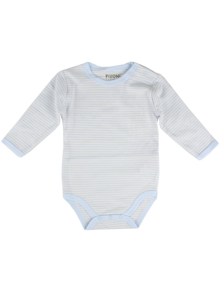 Organic Cotton Light Blue Stripe Long Sleeve Vest (5-8lb) Bodysuit / Vest Fixoni 